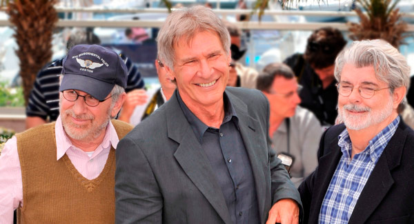 Steven Spielberg, Harrison Ford und George Lucas bei der Premiere von Indiana Jones 4 in Cannes 2008