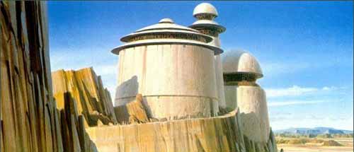 Jabbas Festung greift das Konzept einer Palastoase in der Wste wieder auf, wenn auch in stark pervertierter Form
