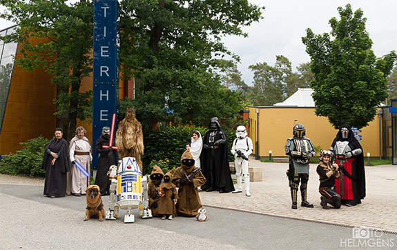Gruppenfoto von Kostümträgern der Star Wars Fans Nürnberg e.V. vor dem Tierheim Nürnberg – dem Spendenpartner der NFC6.
