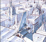 Coruscant - Eine fr�he Skizze des Stadtplaneten von Joe Johnston